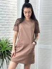 Короткое летнее платье из льна "Tiffany" Капучино, 42/44