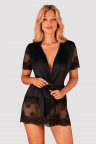 Атласний пеньюар із мереживом Obsessive Maderris peignoir, Чорний, XL, 2XL