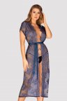 Мереживний довгий пеньюар Obsessive Flowlace peniuar, Синій, L, XL, L/XL