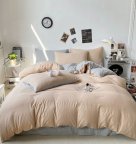 Постельное белье евро Dushka Home Поликотон 21143 200х220 см кремовое с серым