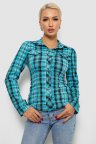 Рубашка женская в клетку, цвет бирюзовый, 230R064-1